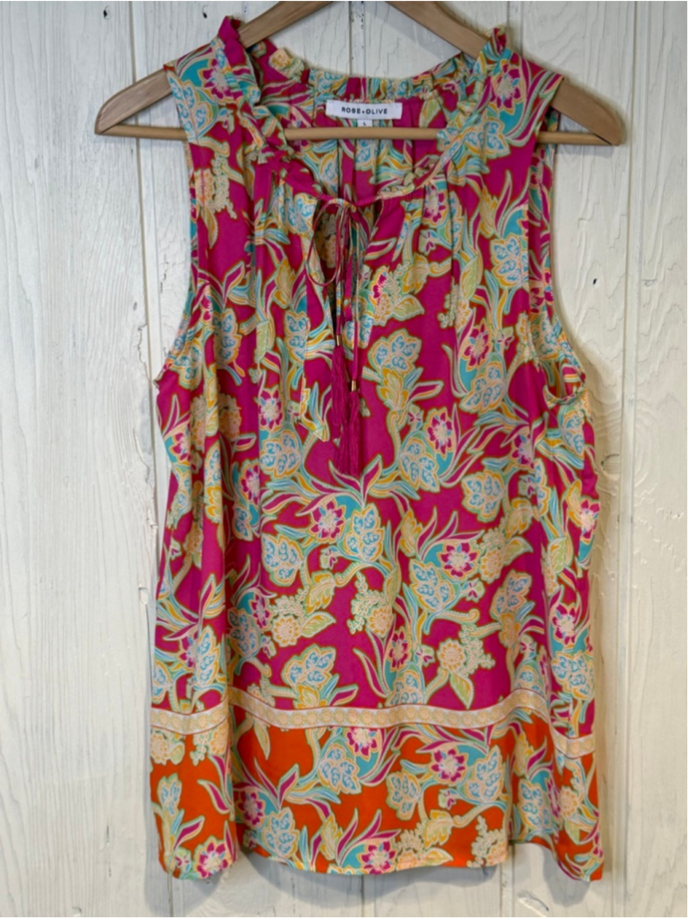 ROSE + OLIVE Pink Floral Tank Top L